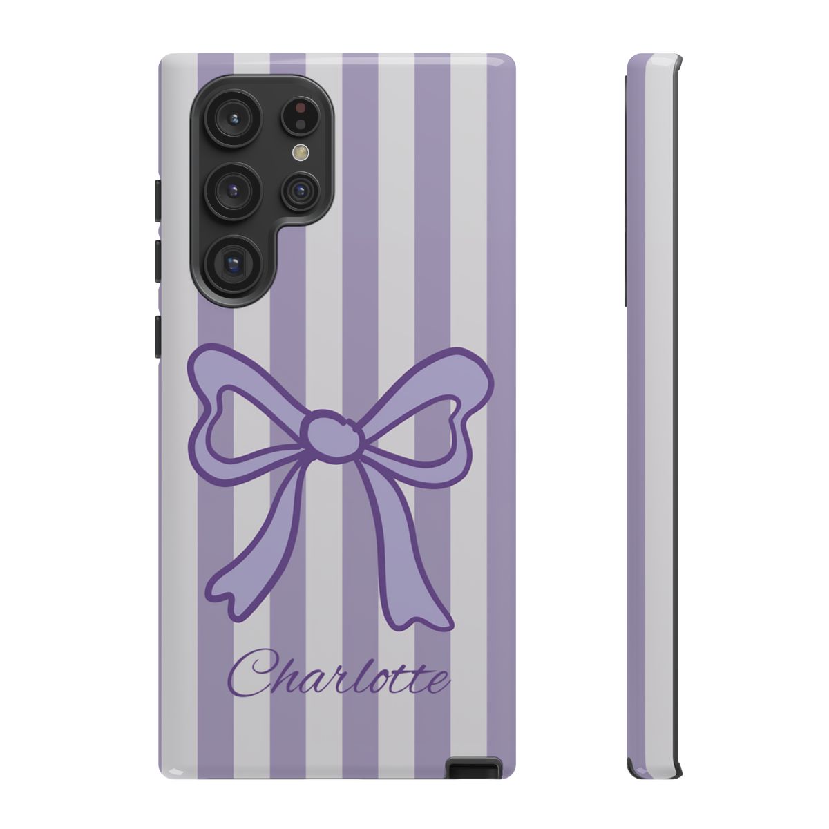 Personalized Lavender Bow Phone Case – Purple Striped Coquette Ribbon Aesthetic