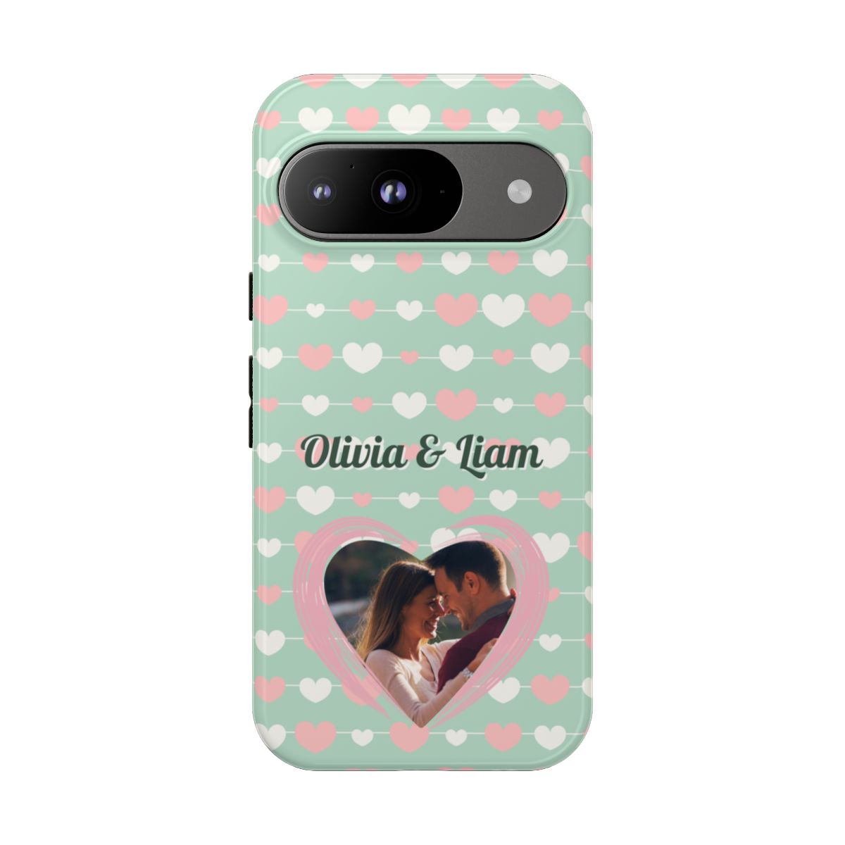 Personalized Mint Green Heart Phone Case - Custom Name and Photo