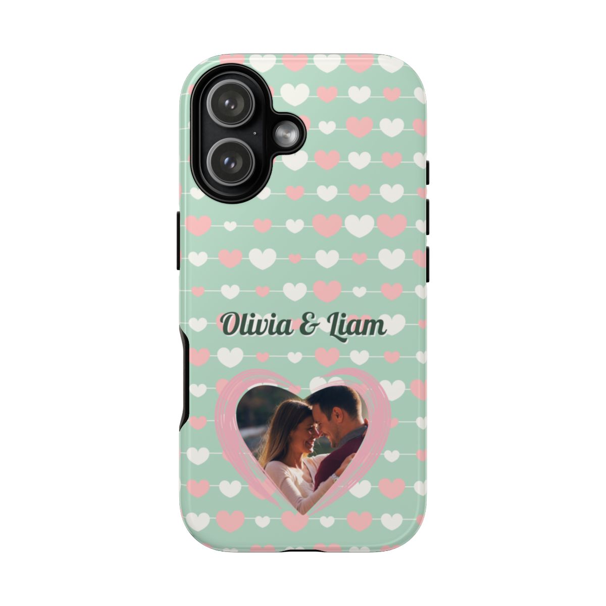 Personalized Mint Green Heart Phone Case - Custom Name and Photo