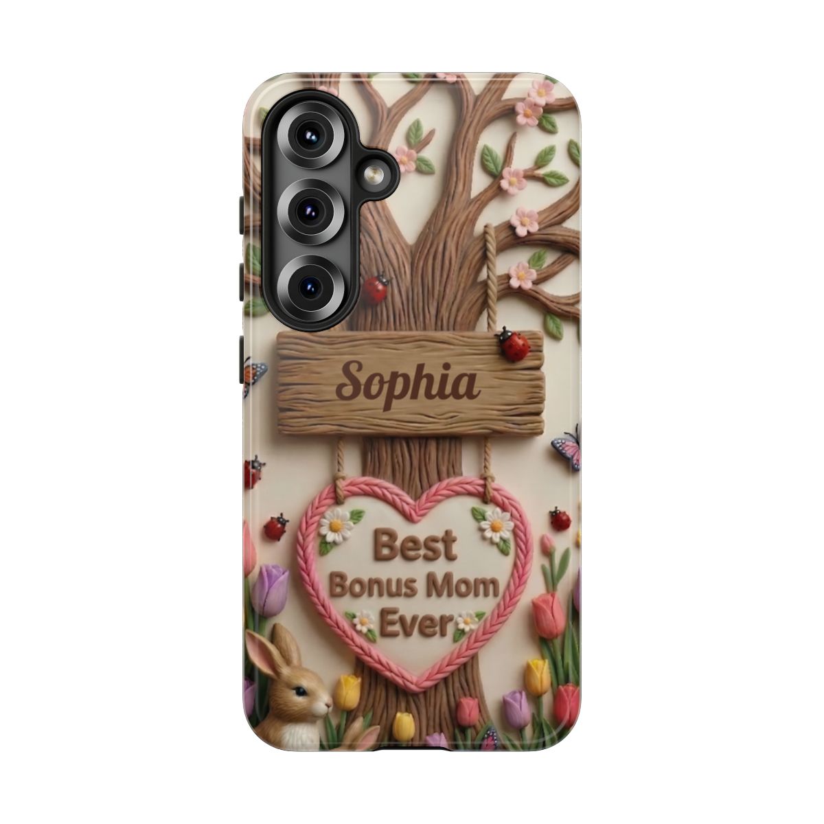 Personalized Bonus Mom Phone Case – Custom Name Clay Spring Garden Aesthetic