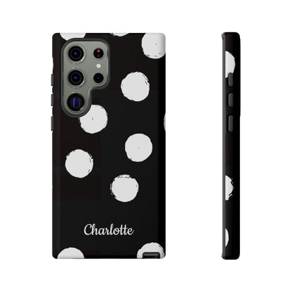 Personalized Black Polka Dot Phone Case – Custom Name Bold Monochrome Aesthetic