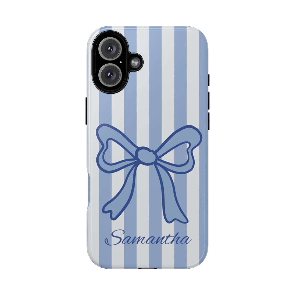 Personalized Coquette Bow Phone Case – Blue Striped Preppy Ribbon Aesthetic