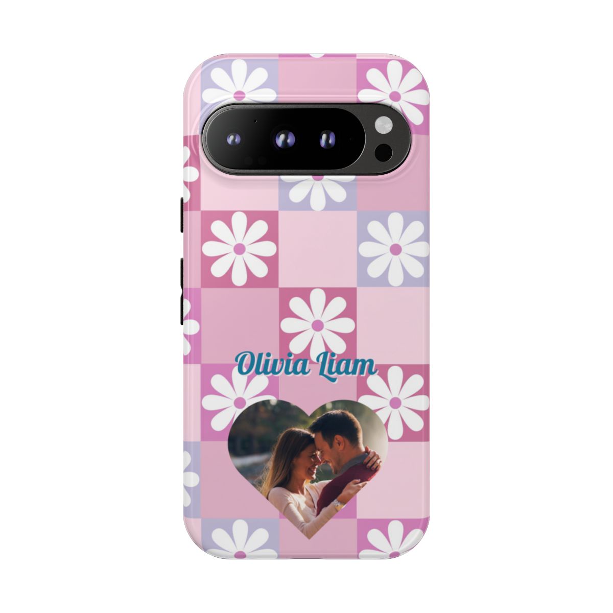 Personalized Pink Floral Checkered Tough Case