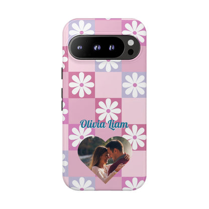 Personalized Pink Floral Checkered Tough Case
