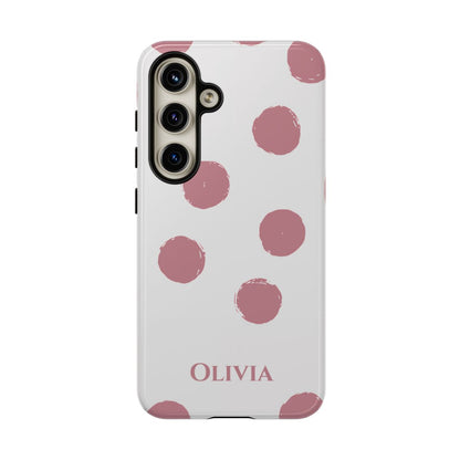 Personalized Pink Polka Dot Phone Case – Custom Name White Blush Aesthetic