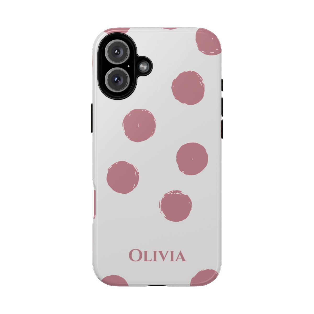 Personalized Pink Polka Dot Phone Case – Custom Name White Blush Aesthetic