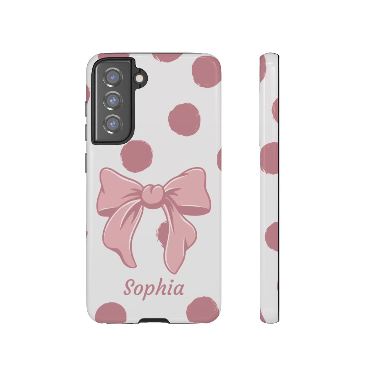 Personalized Pink Polka Dot Bow Phone Case – Custom Name Coquette Aesthetic