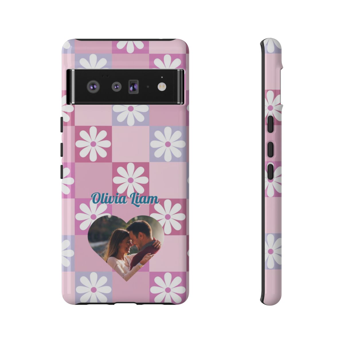 Personalized Pink Floral Checkered Tough Case