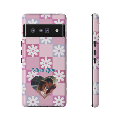 Personalized Pink Floral Checkered Tough Case
