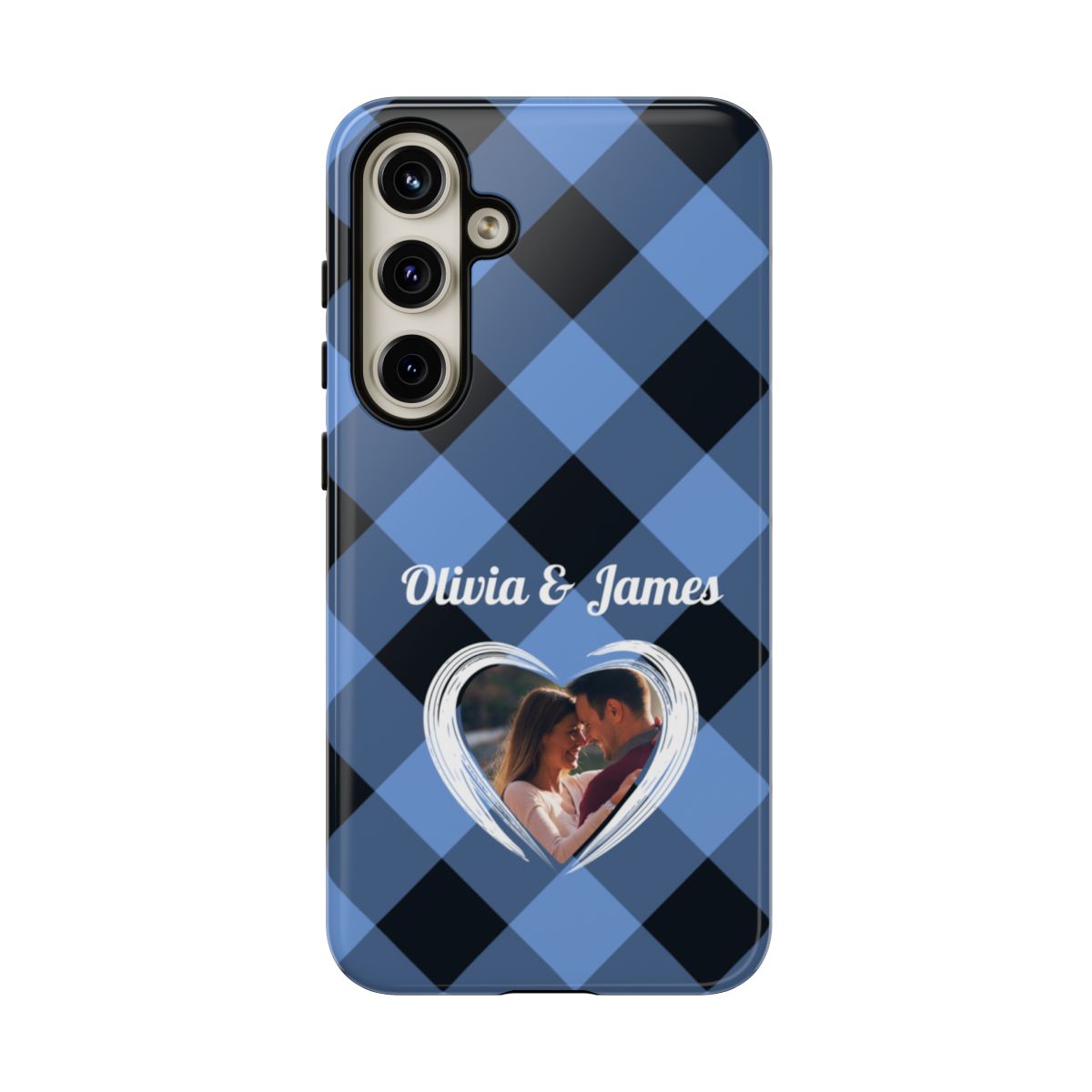 Personalized Blue Plaid Phone Case - Custom Photo & Name