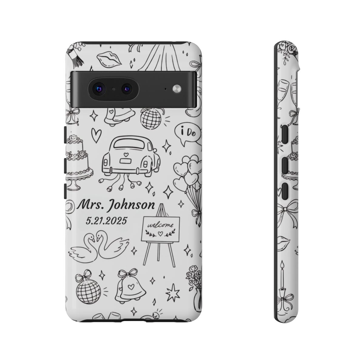 Black Wedding Phone Case – Personalized Name & Date Gift