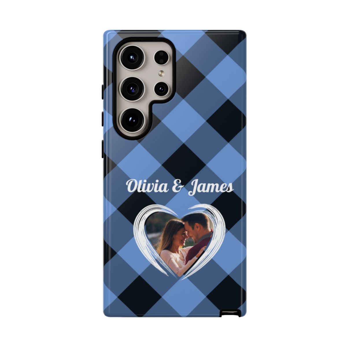 Personalized Blue Plaid Phone Case - Custom Photo & Name
