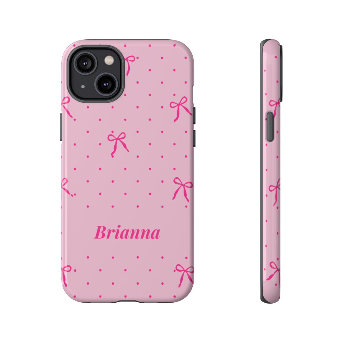 Personalized Pink Bow Phone Case – Custom Name Polka Dot Coquette Aesthetic