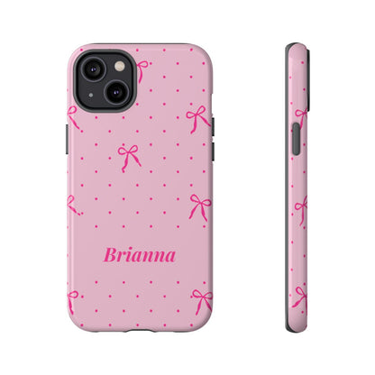 Personalized Pink Bow Phone Case – Custom Name Polka Dot Coquette Aesthetic