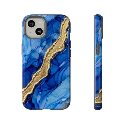 Blue Gold Marble Phone Case – Luxury Sapphire Geode Ink Art Design