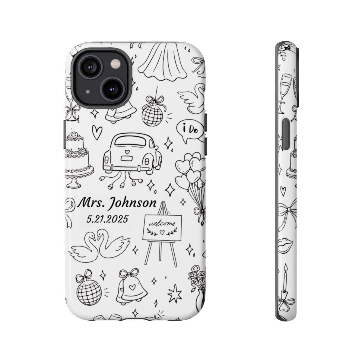 Black Wedding Phone Case – Personalized Name & Date Gift