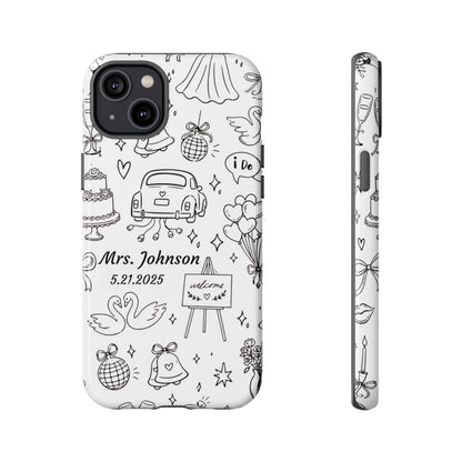 Black Wedding Phone Case – Personalized Name & Date Gift