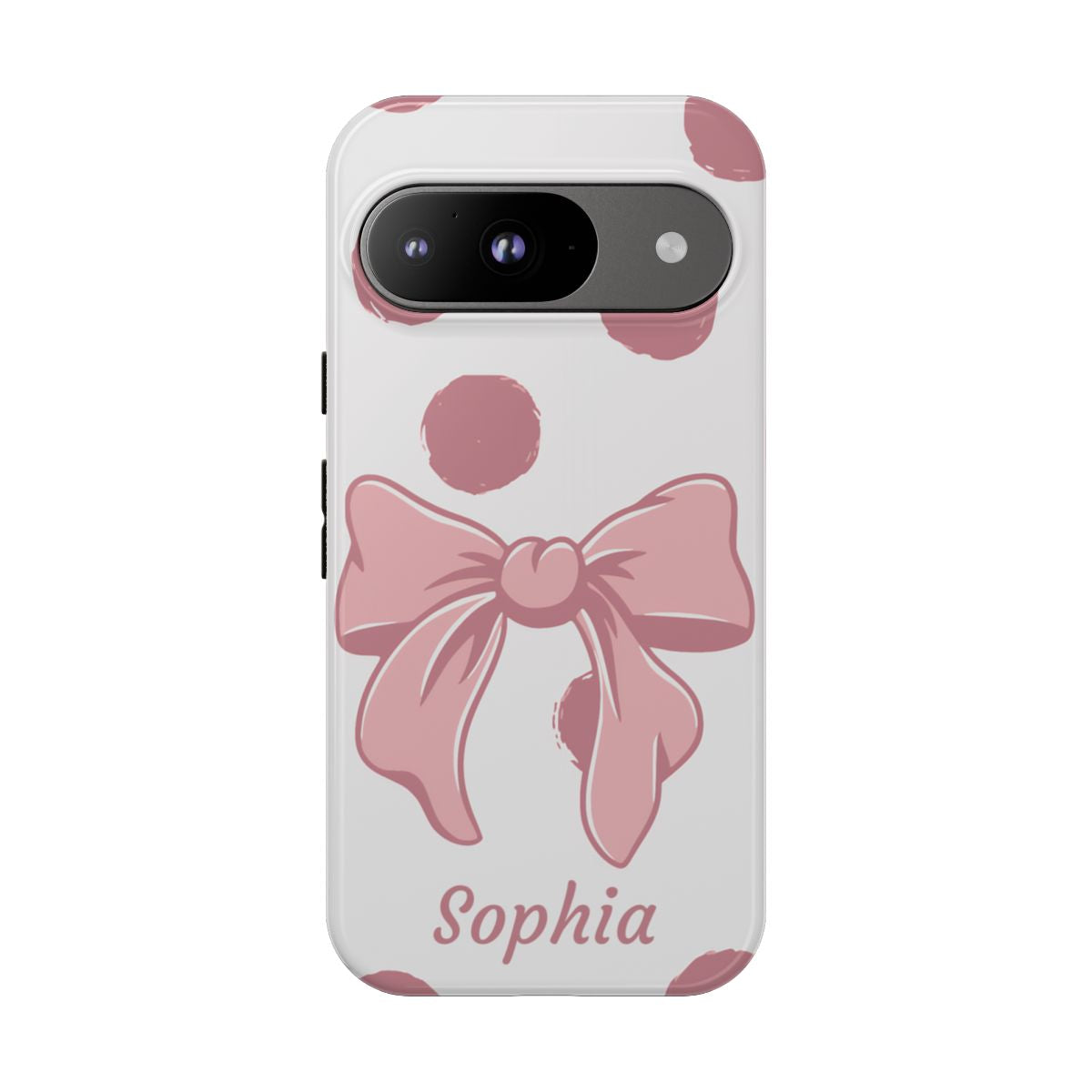 Personalized Pink Polka Dot Bow Phone Case – Custom Name Coquette Aesthetic