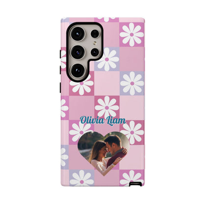 Personalized Pink Floral Checkered Tough Case