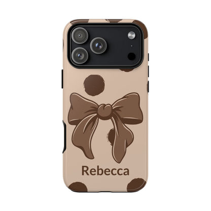 Personalized Brown Polka Dot Bow Phone Case – Custom Name Coquette Retro Aesthetic
