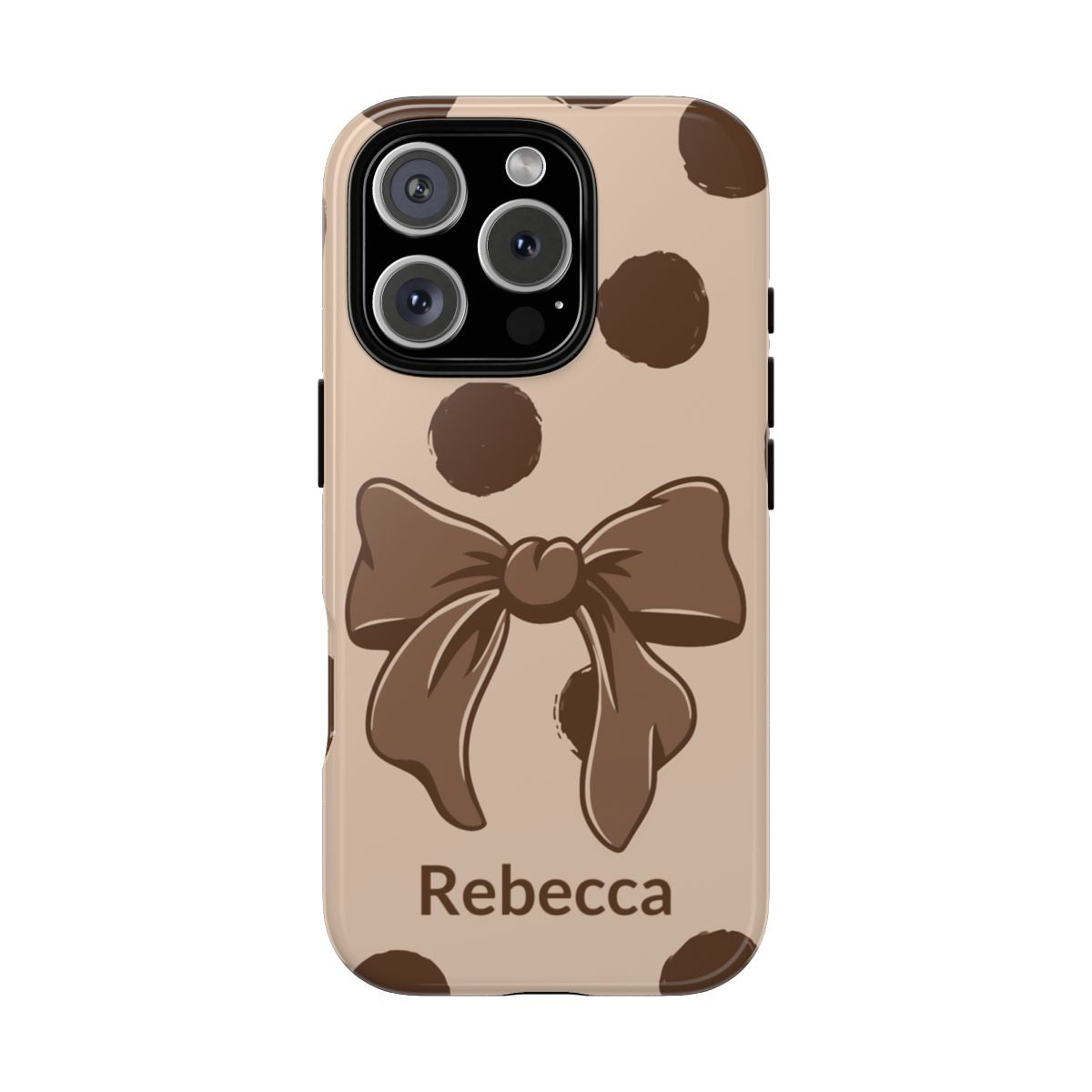 Personalized Brown Polka Dot Bow Phone Case – Custom Name Coquette Retro Aesthetic