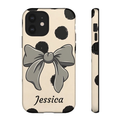 Personalized Polka Dot Bow Phone Case – Custom Name Coquette Retro Aesthetic