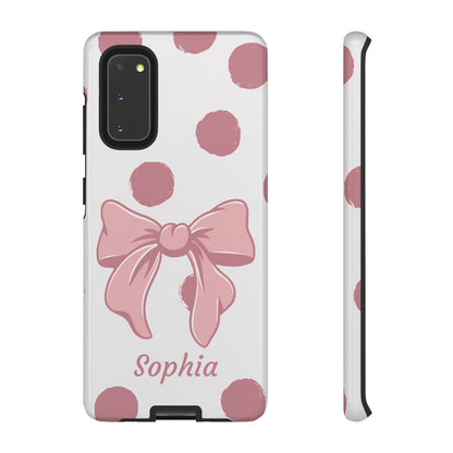 Personalized Pink Polka Dot Bow Phone Case – Custom Name Coquette Aesthetic