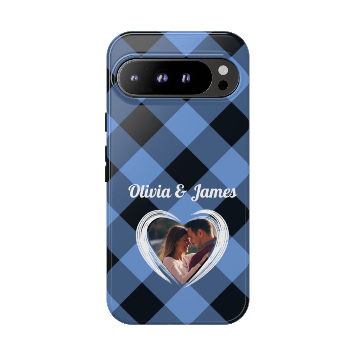 Personalized Blue Plaid Phone Case - Custom Photo & Name