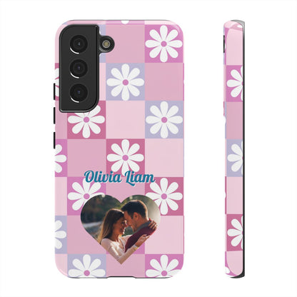 Personalized Pink Floral Checkered Tough Case