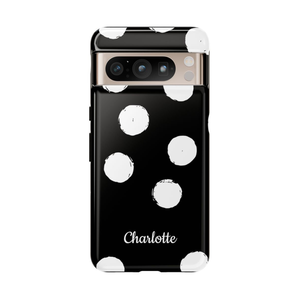 Personalized Black Polka Dot Phone Case – Custom Name Bold Monochrome Aesthetic
