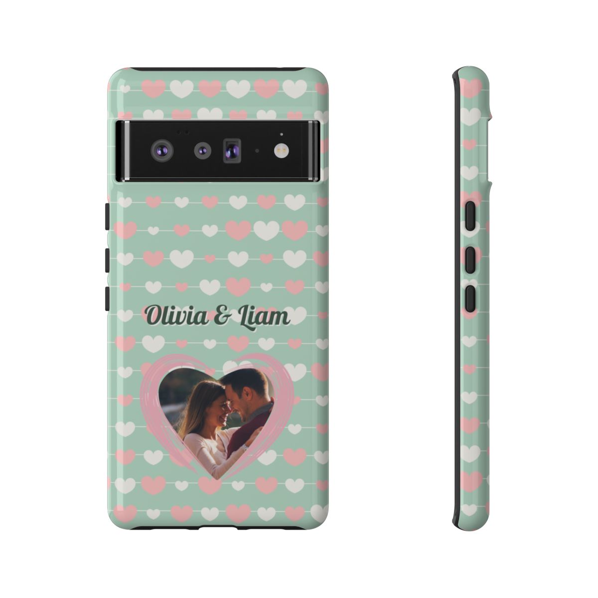Personalized Mint Green Heart Phone Case - Custom Name and Photo