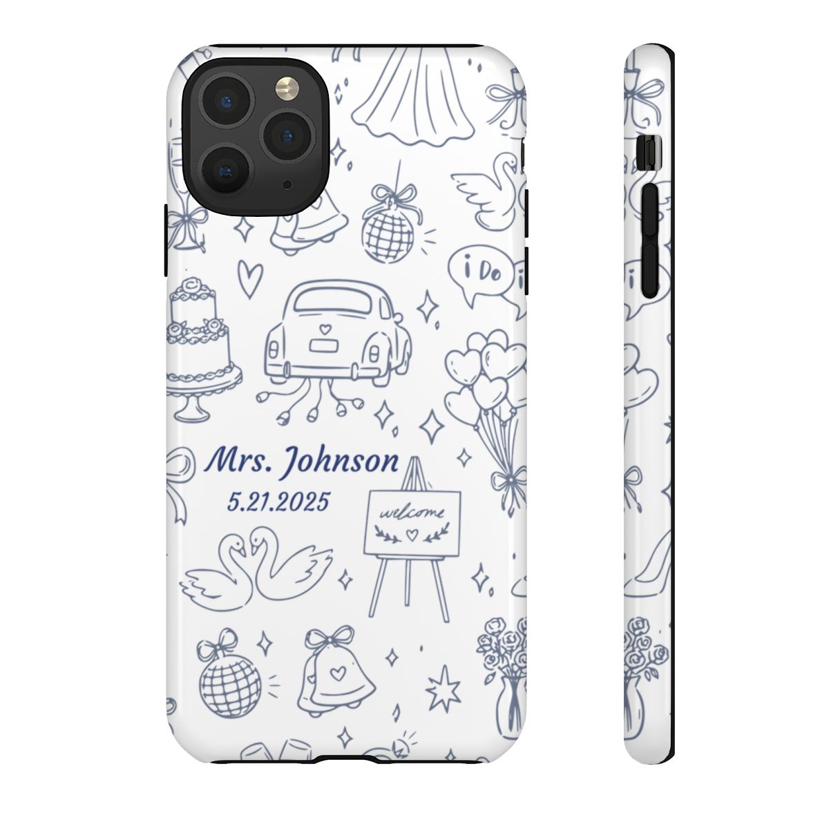 Navy Blue Personalized Wedding Phone Case – Custom Name & Date Bridal Gift