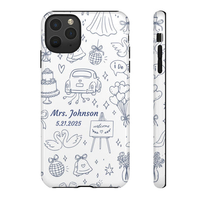 Navy Blue Personalized Wedding Phone Case – Custom Name & Date Bridal Gift
