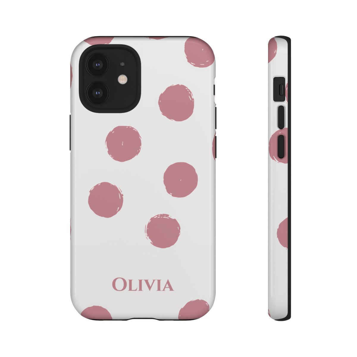 Personalized Pink Polka Dot Phone Case – Custom Name White Blush Aesthetic