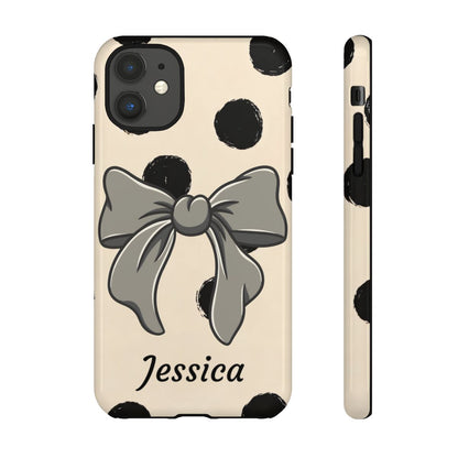 Personalized Polka Dot Bow Phone Case – Custom Name Coquette Retro Aesthetic