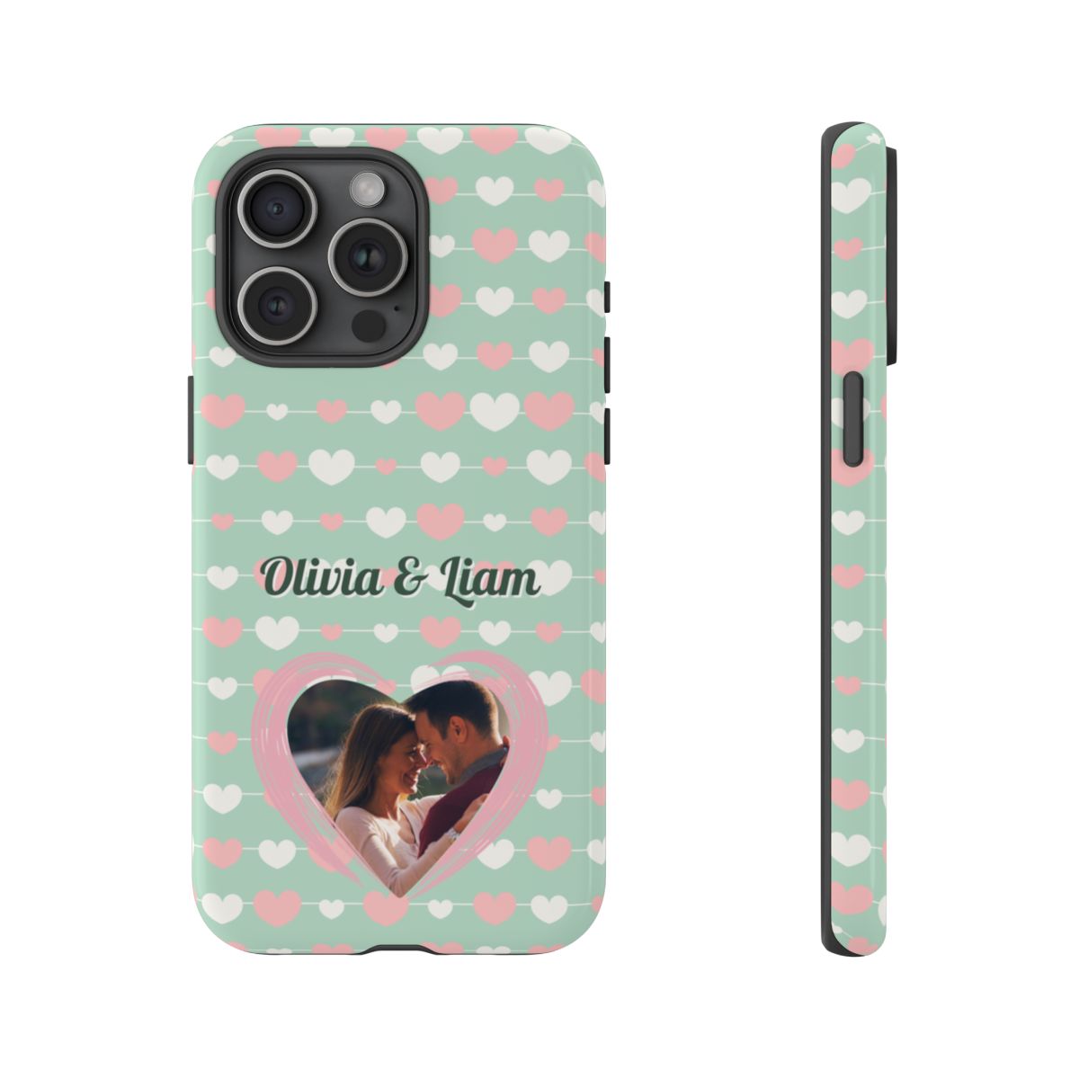 Personalized Mint Green Heart Phone Case - Custom Name and Photo