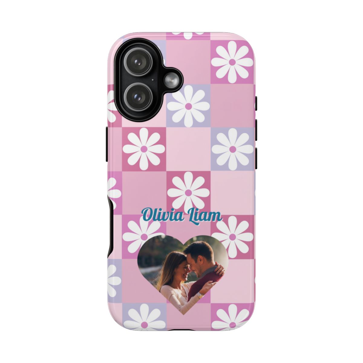 Personalized Pink Floral Checkered Tough Case