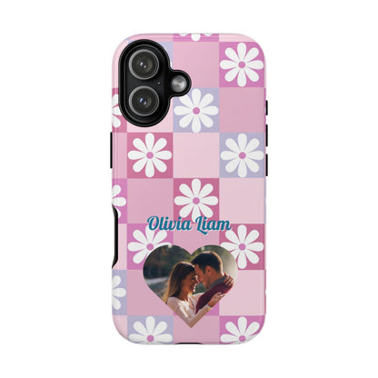 Personalized Pink Floral Checkered Tough Case