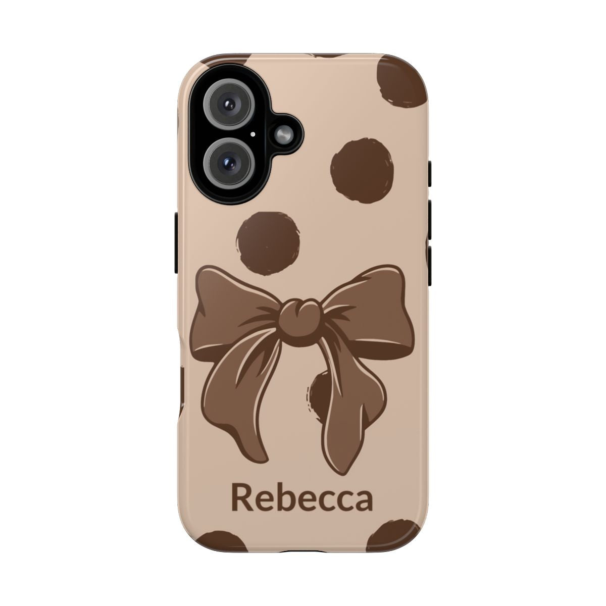 Personalized Brown Polka Dot Bow Phone Case – Custom Name Coquette Retro Aesthetic