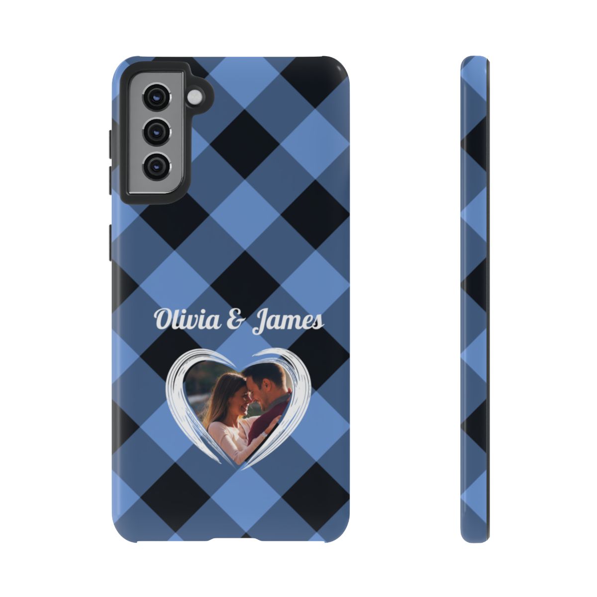 Personalized Blue Plaid Phone Case - Custom Photo & Name