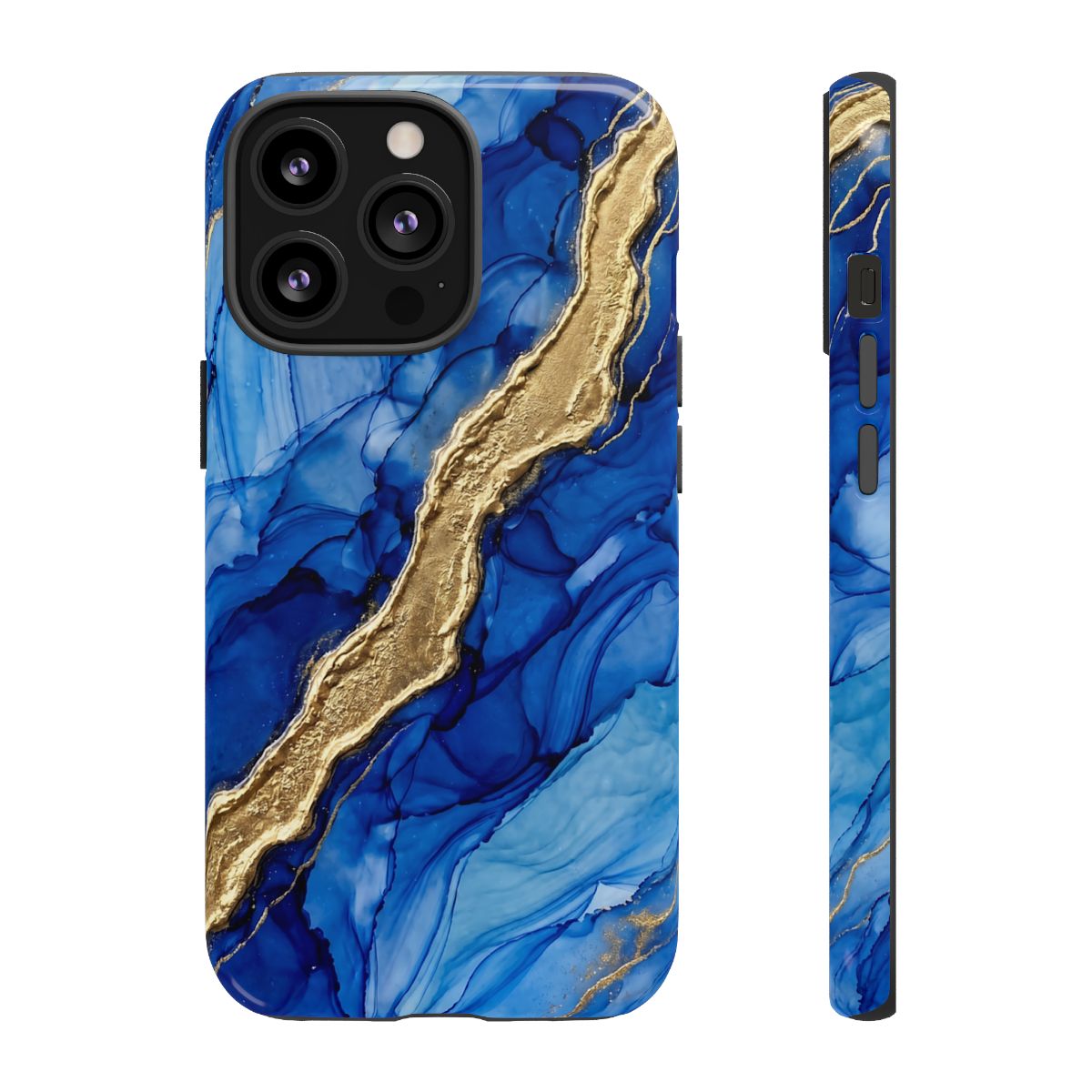 Blue Gold Marble Phone Case – Luxury Sapphire Geode Ink Art Design