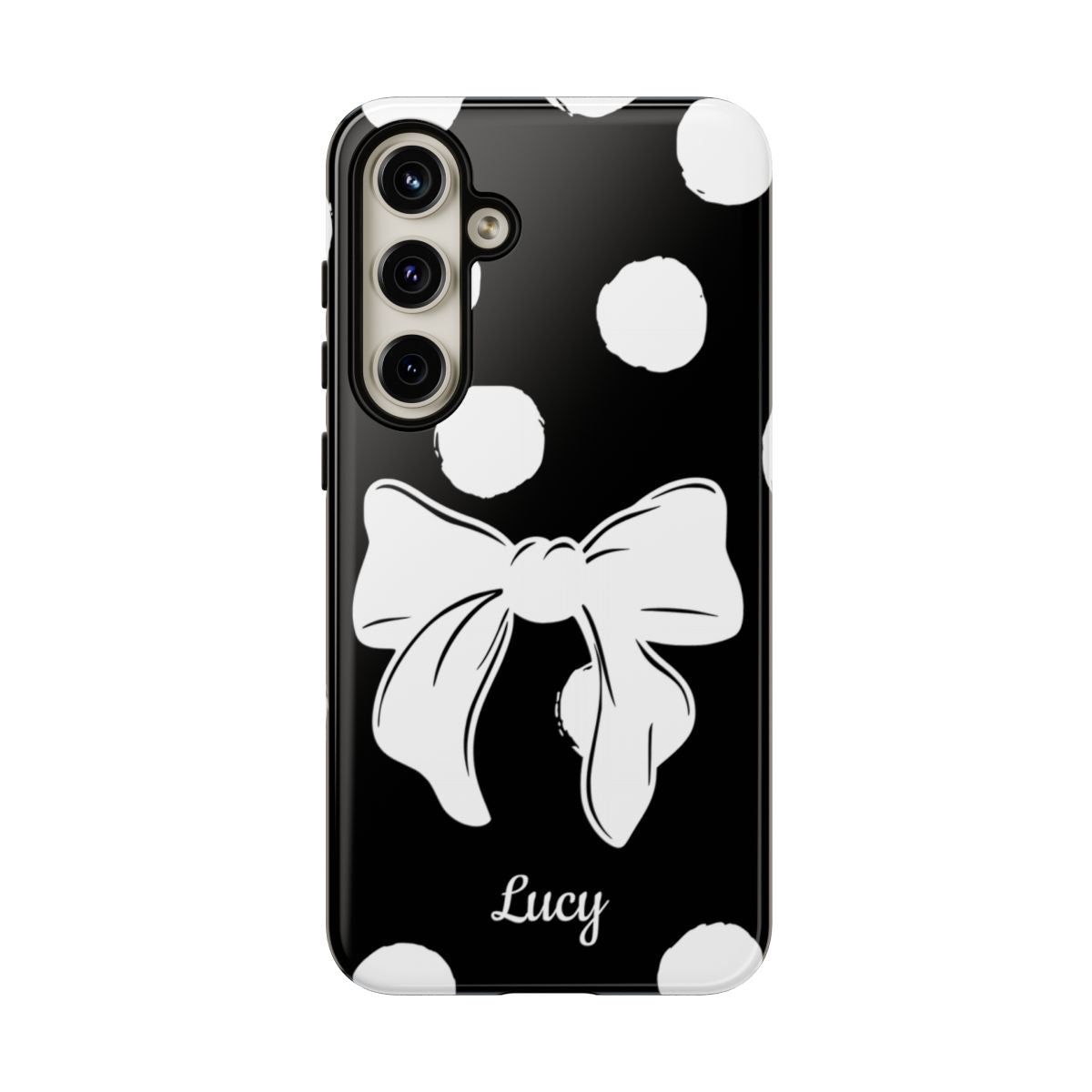 Personalized Black Polka Dot Bow Phone Case – Custom Name Coquette Retro Aesthetic