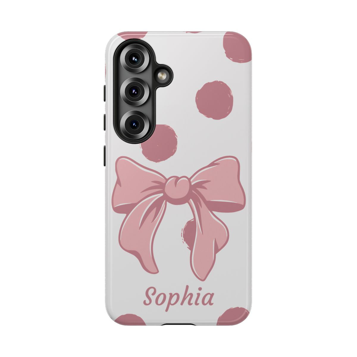 Personalized Pink Polka Dot Bow Phone Case – Custom Name Coquette Aesthetic