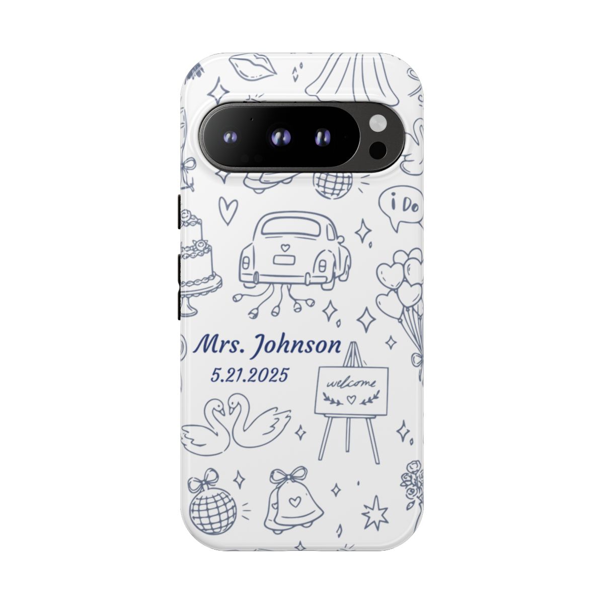 Navy Blue Personalized Wedding Phone Case – Custom Name & Date Bridal Gift