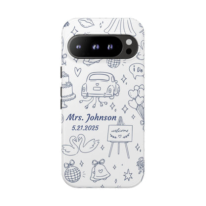 Navy Blue Personalized Wedding Phone Case – Custom Name & Date Bridal Gift