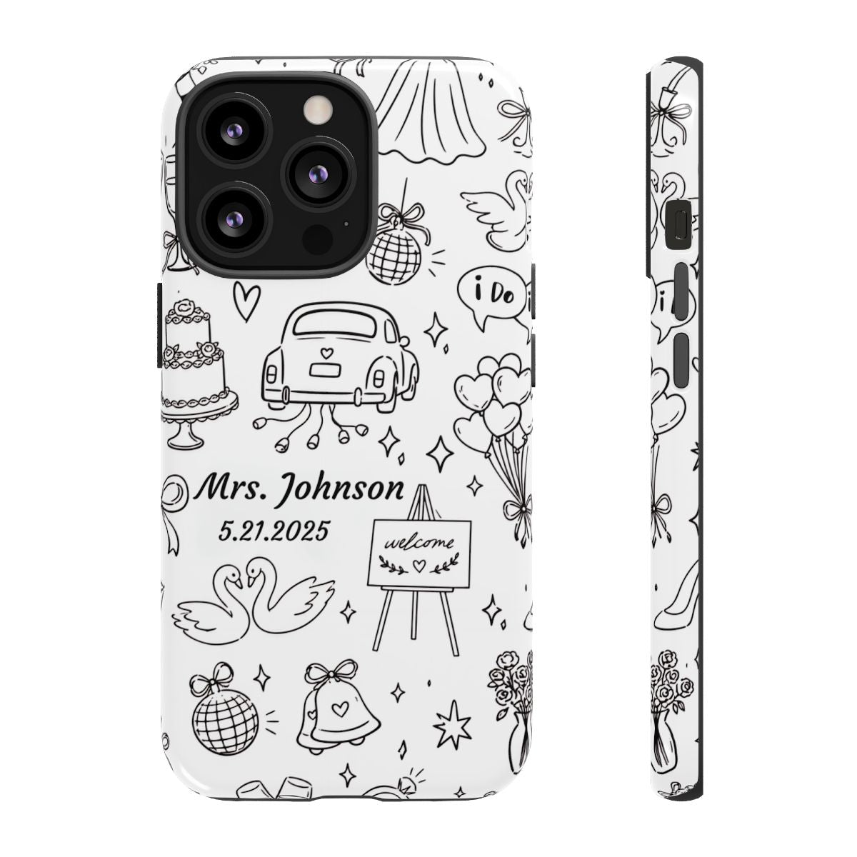 Black Wedding Phone Case – Personalized Name & Date Gift