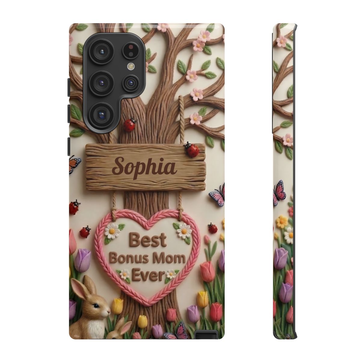Personalized Bonus Mom Phone Case – Custom Name Clay Spring Garden Aesthetic