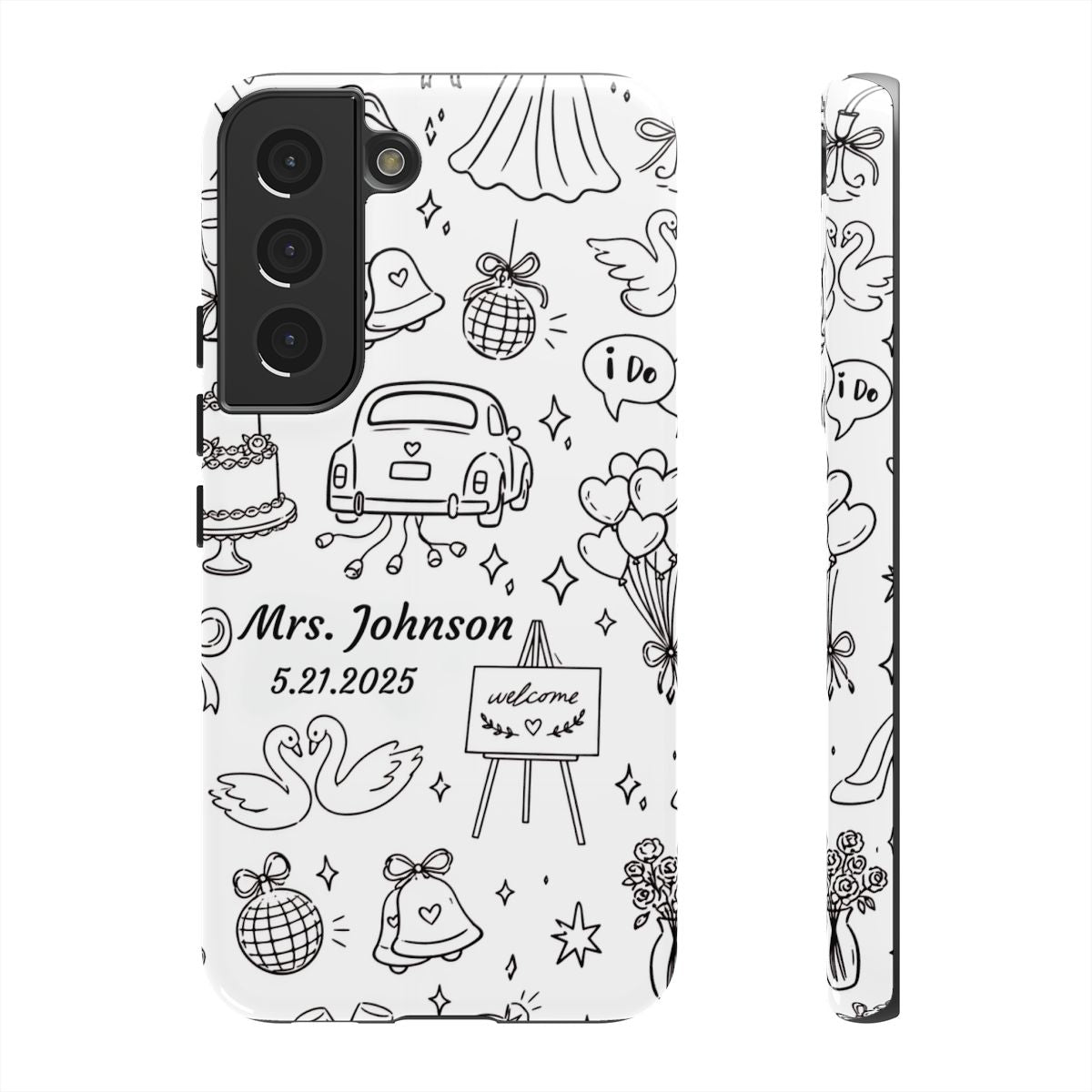 Black Wedding Phone Case – Personalized Name & Date Gift