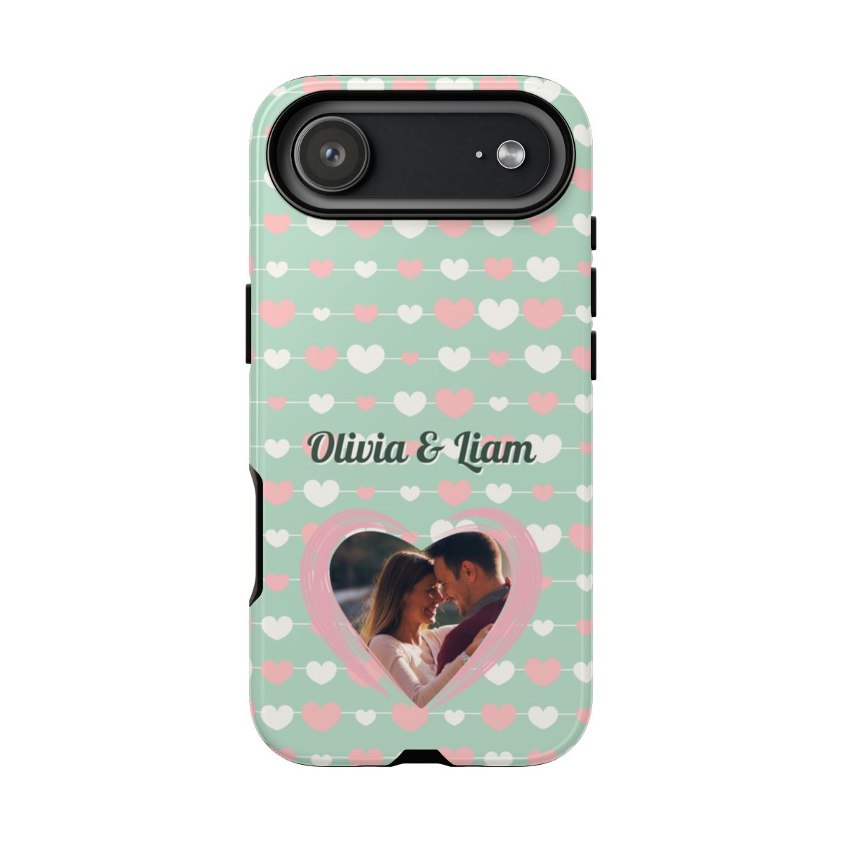 Personalized Mint Green Heart Phone Case - Custom Name and Photo