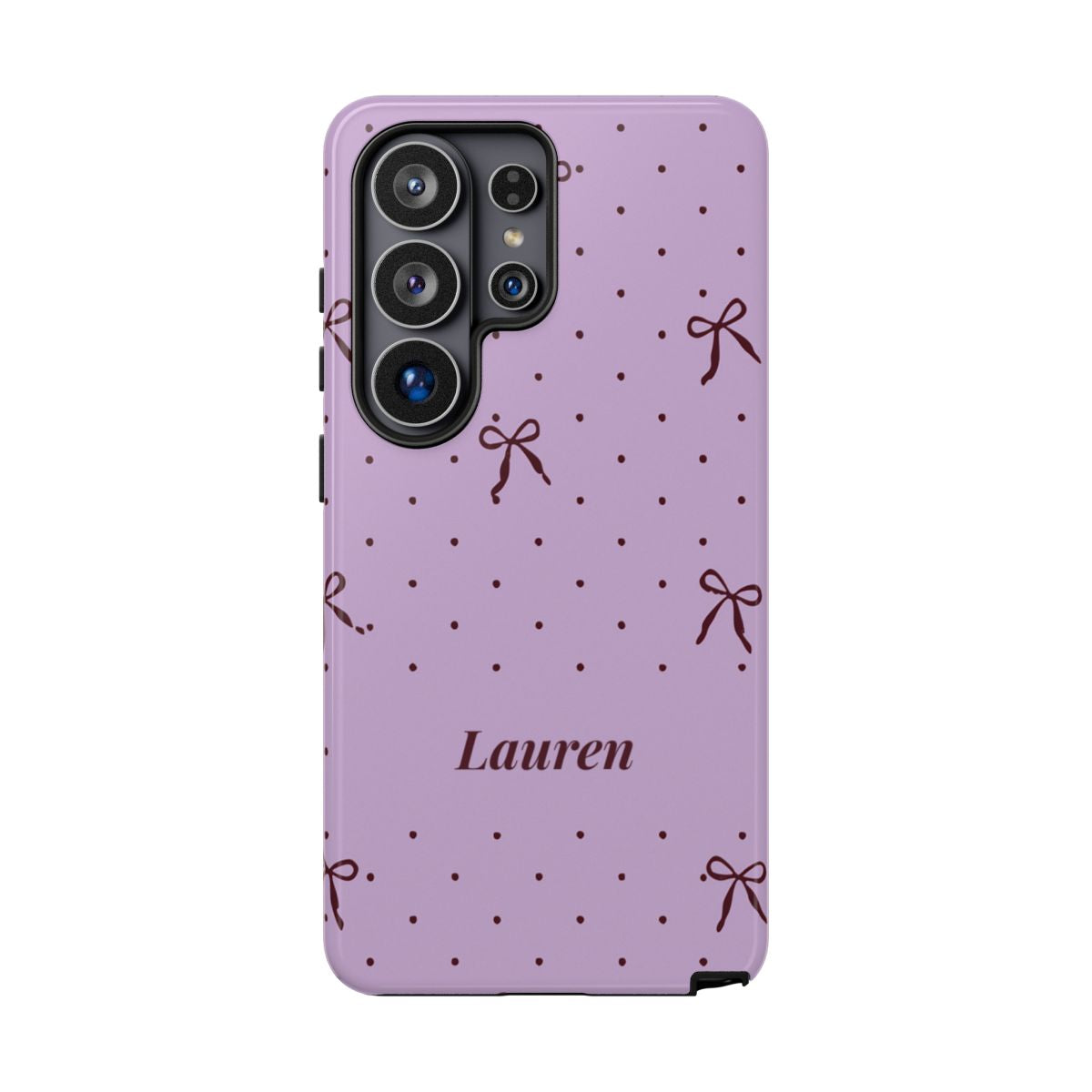 Personalized Lavender Bow Phone Case – Custom Name Polka Dot Coquette Aesthetic